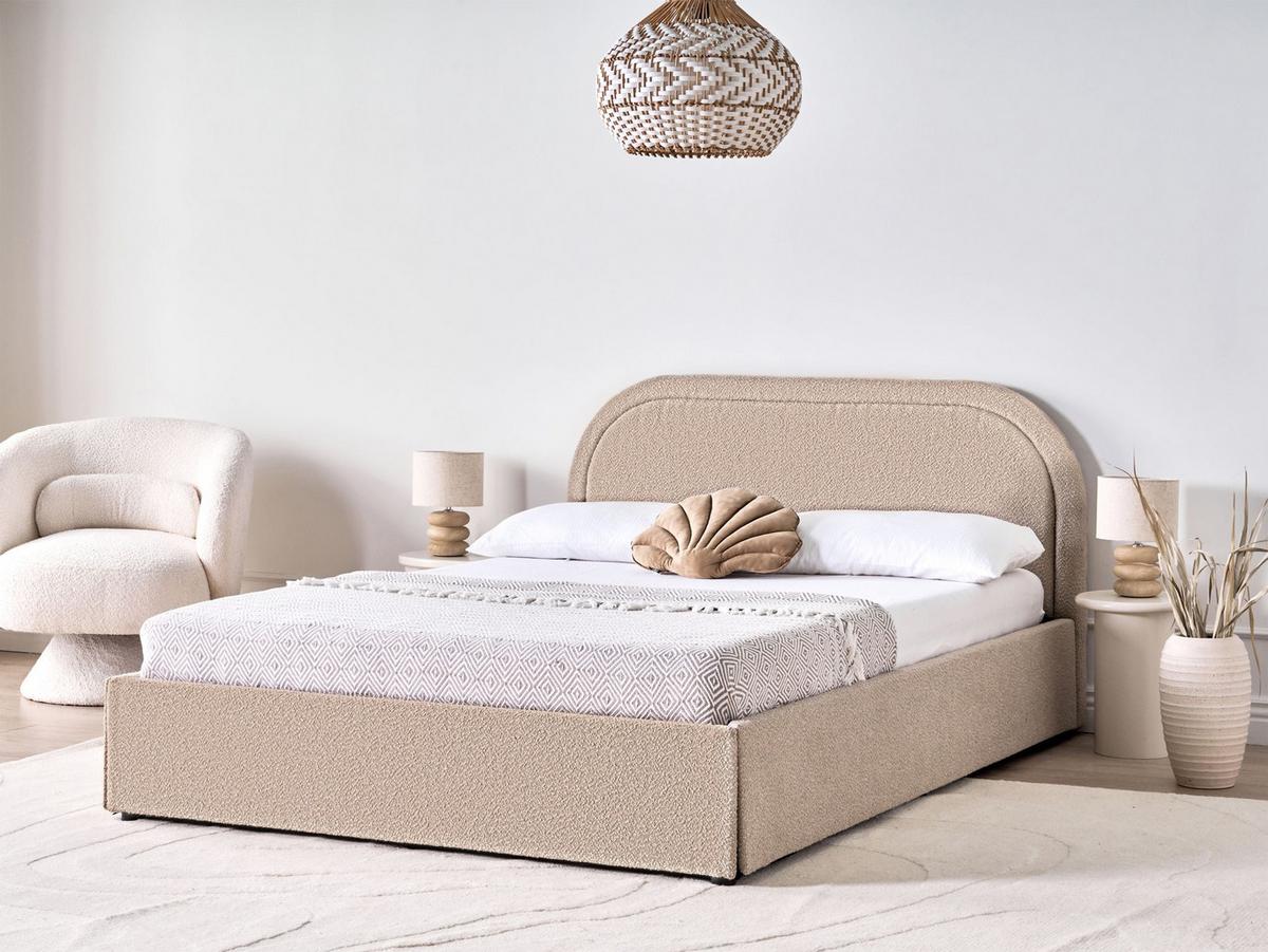 BETT mit Stauraum 140/200 cm Bouclé Beige Quillien - Beige, Textil (140/200cm) - Beliani