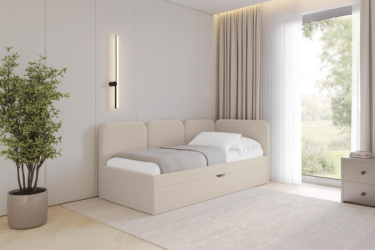 EINZELLBETT Jugendbett mit Bettkasten, Links - ALVY 100x200 Dunkelbeige - Cappuccino, Holzwerkstoff/Textil (100/200cm) - ALTDECOR