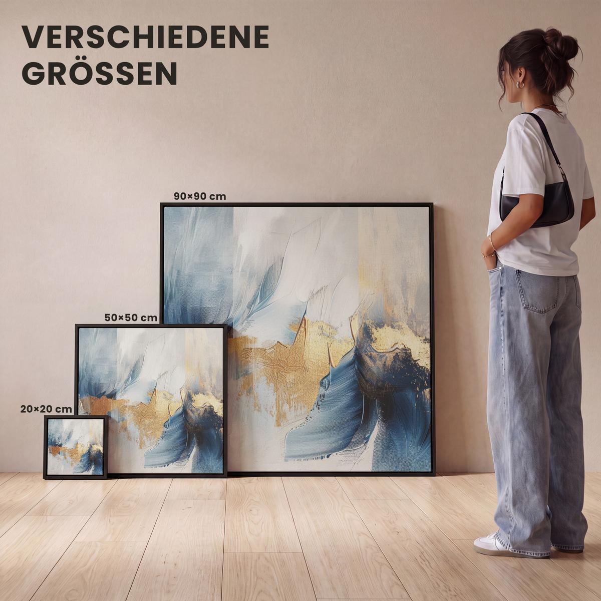 LEINWAND Bilder mit Rahmen - Gold - Blau - Aquarell - Kunst - Modern - 20x20 - Hellblau, Textil (20/20cm) - MuchoWow