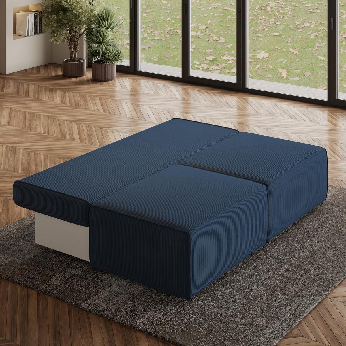 ECKSOFA VARNA P Blau Kordstoff mit Schlaffunktion - Blau/Grau, Holz/Kunststoff (196/158cm) - MASSENO