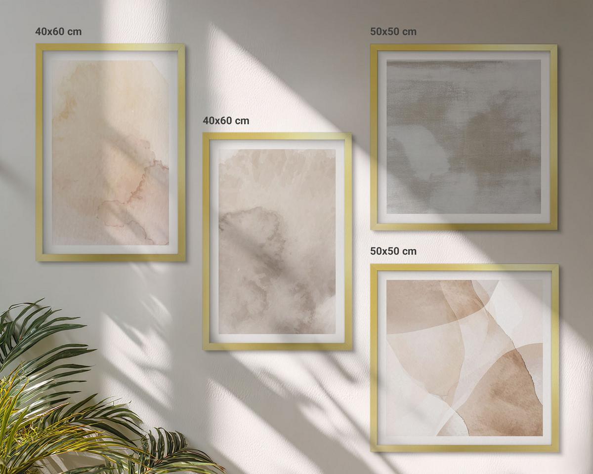BILDER SET 4er Set - 50x50 cm & 40x60 cm Goldrahmen - Warme Aquarell-Pastelltexturen - Goldfarben, Kunststoff (50/50cm) - TULUP