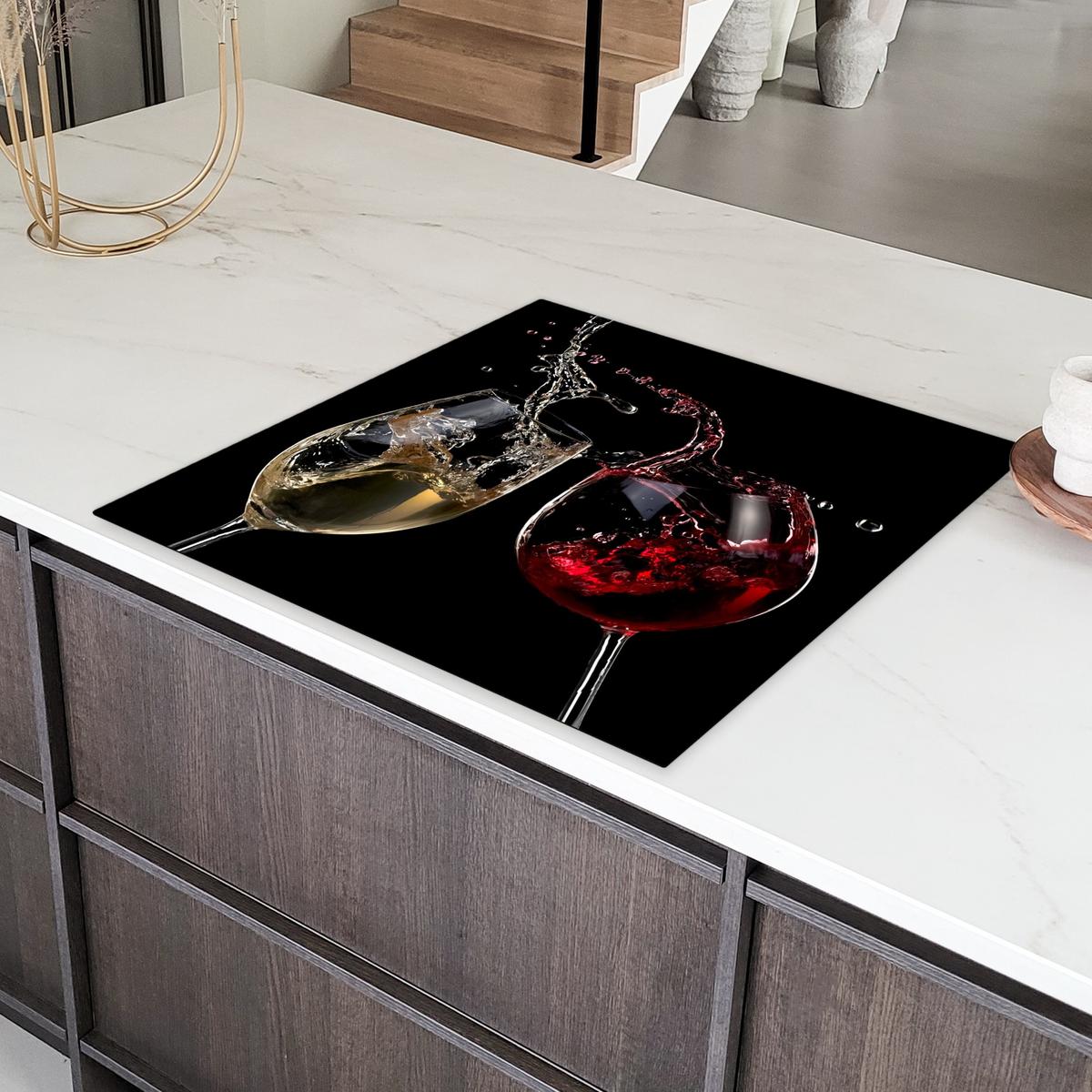 HERDABDECKPLATTE Rotwein - Weißwein - Glas - Schwarz Induktionsmatte 78x78 cm - Weinrot, Kunststoff (78/78/0.2cm) - MuchoWow
