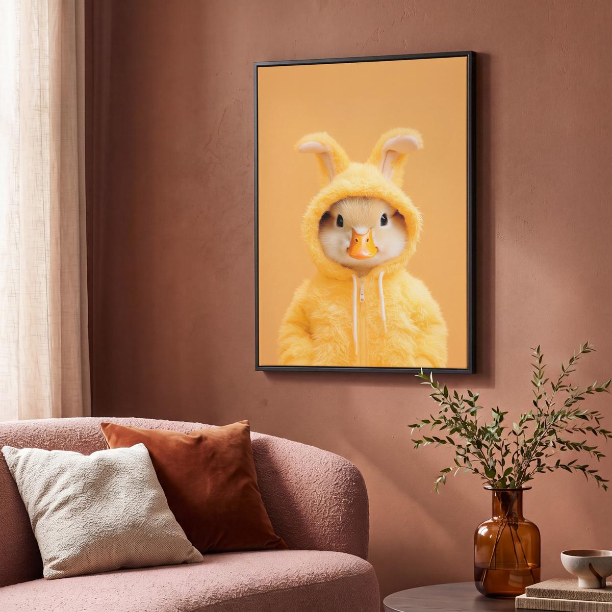 LEINWAND Bilder mit Rahmen - Osterhase - Kostüm - Ente - 70x100 - Gelb, Textil (70/100cm) - MuchoWow