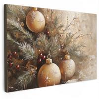 LEINWANDBILD Weihnachten - Kugeln - Beige - Gold Deko Schlafzimmer 30x20 cm - Goldfarben, Textil (30/20cm) - MuchoWow