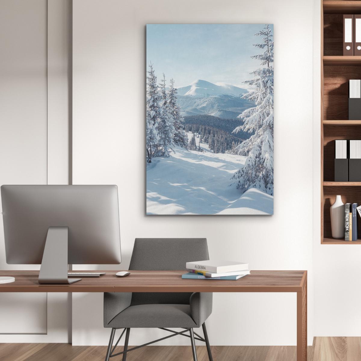 AKUSTIKBILD Winterlandschaft - Natur - Berge - Bäume - Schnee Wanddeko 70x100 cm - Hellblau, Kunststoff (70/100/0.9cm) - MuchoWow