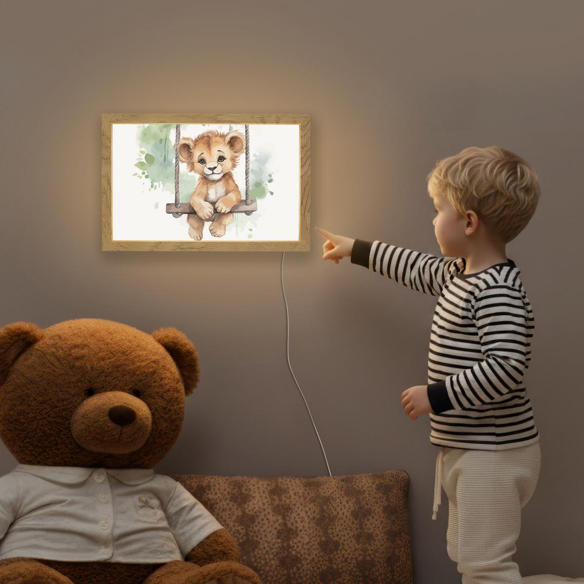 NACHTTISCHLAMPE Löwe - Tier - Kinder - Dschungel 30x20 cm - Weiß, Holzwerkstoff (8/30/20cm) - OnlyWow