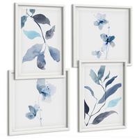 BILDER SET 4er Set - 50x50 cm & 40x60 cm Weißer Rahmen - Aquarell von blauen Blättern - Weiß, Kunststoff (50/50cm) - TULUP