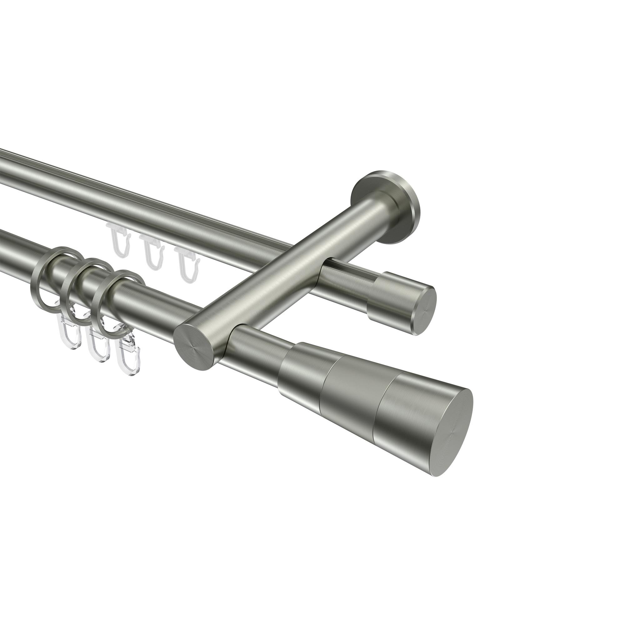 GARDINENSTANGE RUNDROHR-INNENLAUF Platon Tanara 280 cm (geteilt in 2 x 140 cm), 2-läufig, 20 mm Ø Edelstahl-Optik - Edelstahlfarben/Silberfarben, Metall (280cm) - INTERDECO