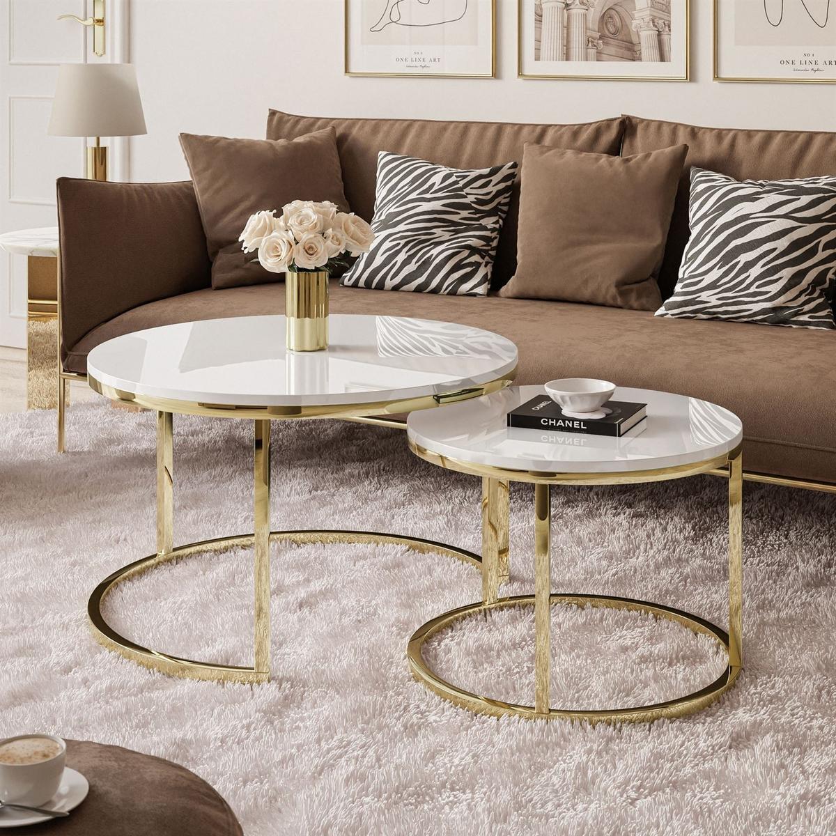 COUCHTISCH CIRI 2-in-1 CHROME gold - Goldfarben/Weiß, Holzwerkstoff (70/70/48cm) - Lookway