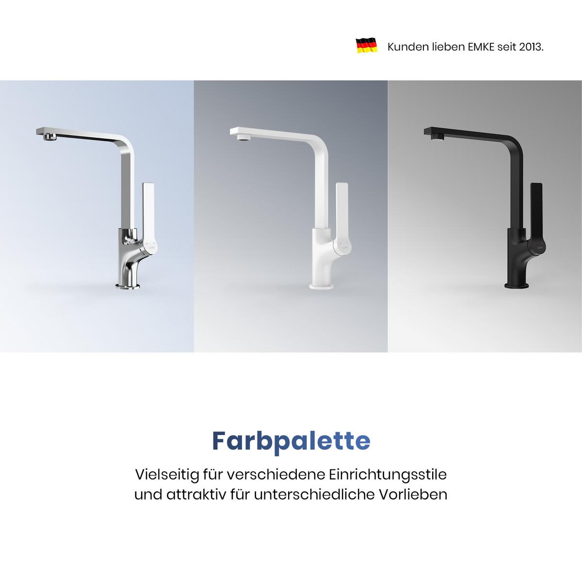 KÜCHENARMATUR mit 360° Drehbar Edelstahl Einhebelmischer Weiß Matt - Weiß, Metall (22.5/10.1/30.3cm) - EMKE