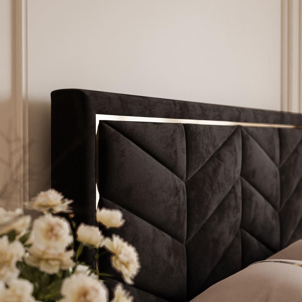 POLSTERBETT AURORA 180x200 mit Bettkasten Jasmine 100 - Schwarz, Textil (180/200cm) - Lookway