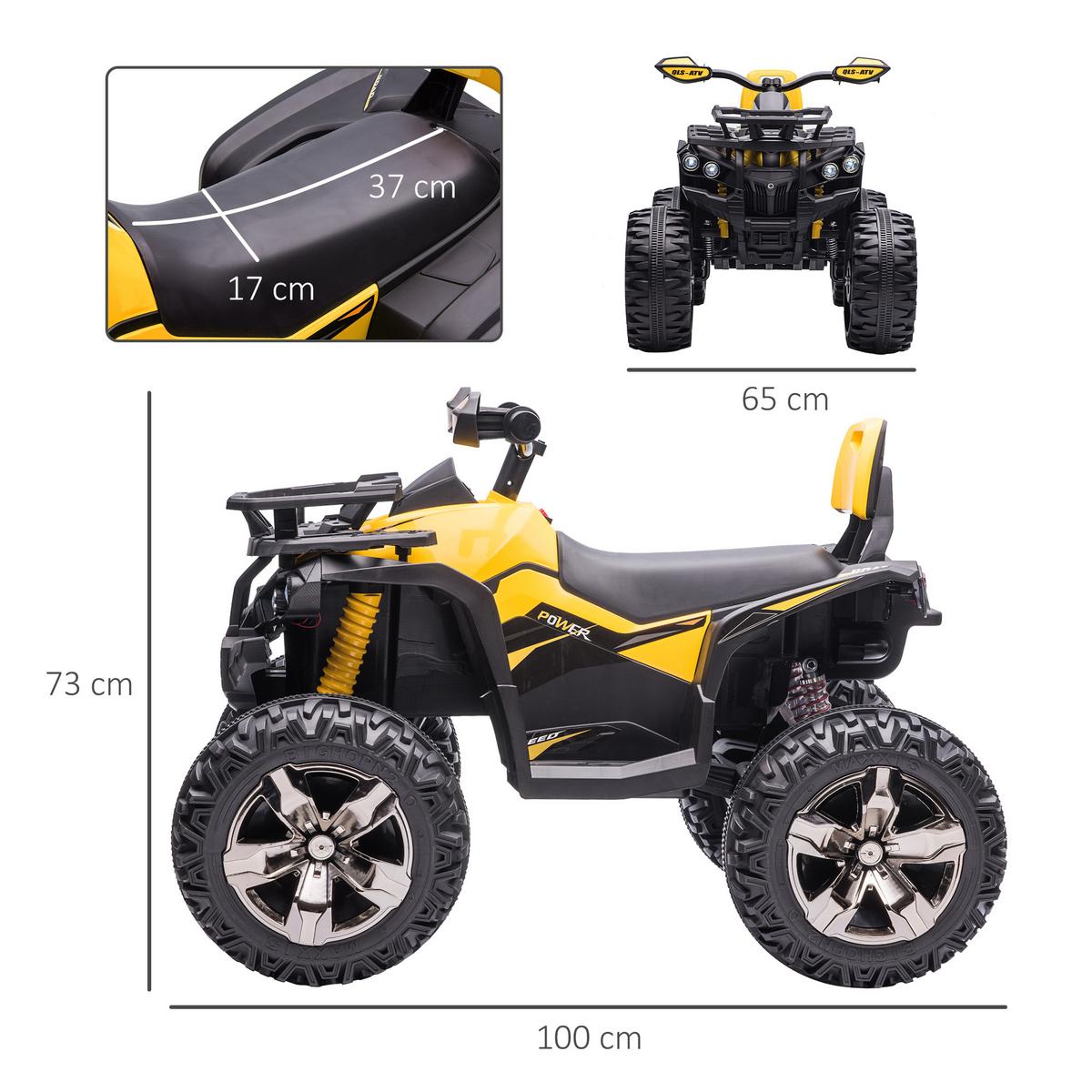 ELEKTRO-QUAD Kinderquad mit Scheinwerfer, Kindermotorrad mit USB-Anschluss, Gelb - Gelb, Metall (100/65/73cm) - HOMCOM