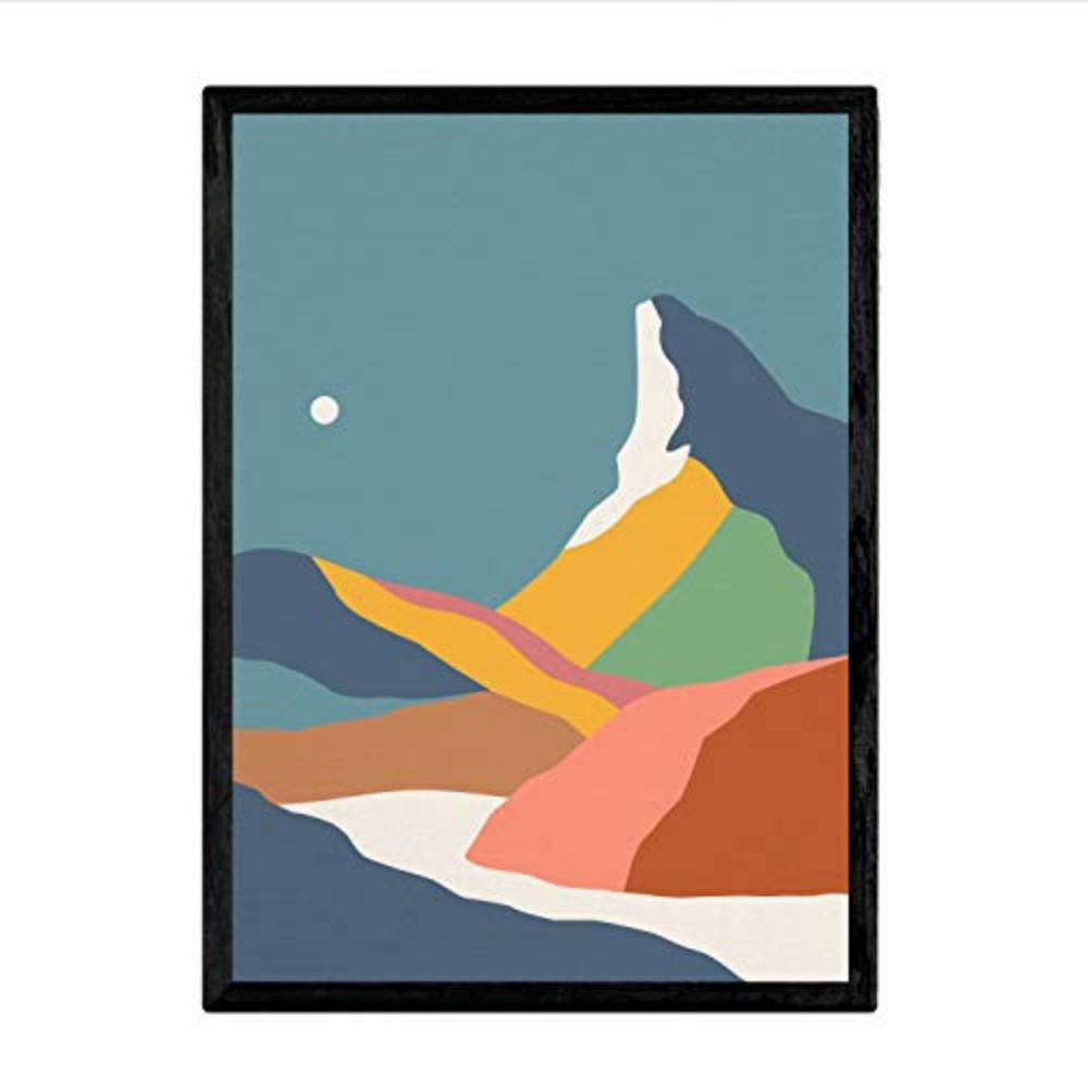 POSTER Nachtberg Und Tag A3 Schwarzer Rahmen - Schwarz, Papier (29.7/5/42cm) - Nacnic