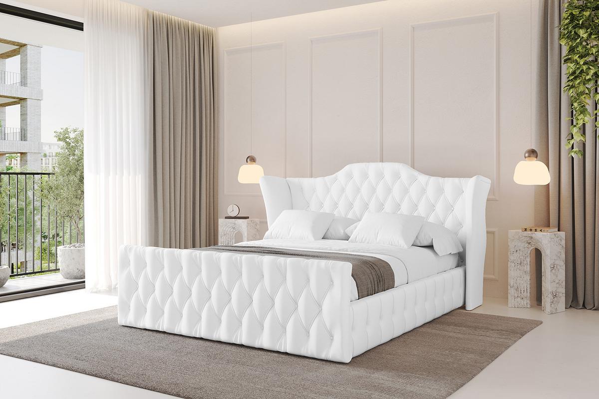 POLSTERBETT mit Bettkasten, Fußteil und Lattenrost, Boxbett mit Matratze H3/H4 - MODY-Z 120x200 Weiß Kunstleder - Weiß Hochglanz, Holzwerkstoff/Textil (120/200cm) - ALTDECOR