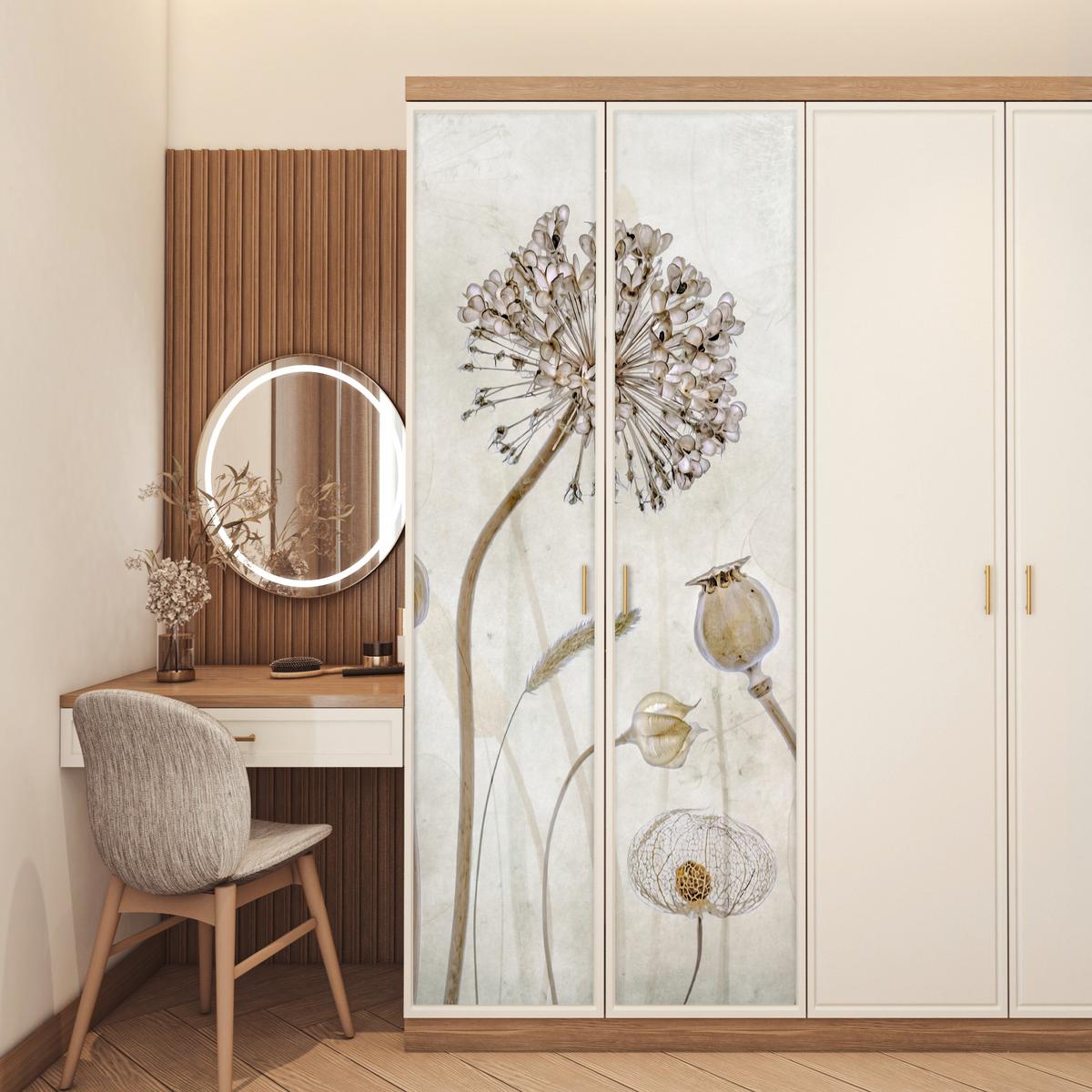 TÜRAUFKLEBER Blumen - Aquarell - Stilleben - Braun - Vintage 85x215 cm - Türtapete - Ecru, Kunststoff (85/0.1cm) - MuchoWow