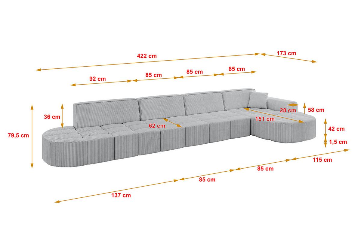 ECKSOFA Ottomane Rechts LIVO-L3 - 422x173x79,5 cm Grau - Grau, Holzwerkstoff/Textil (422/173cm) - ALTDECOR