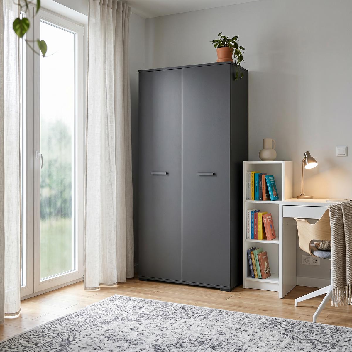 DREHTÜRENSCHRANK ALBANO 90/186/56cm 2-türig Schwarz - Schwarz, Holzwerkstoff (90/186/56cm) - MASSENO