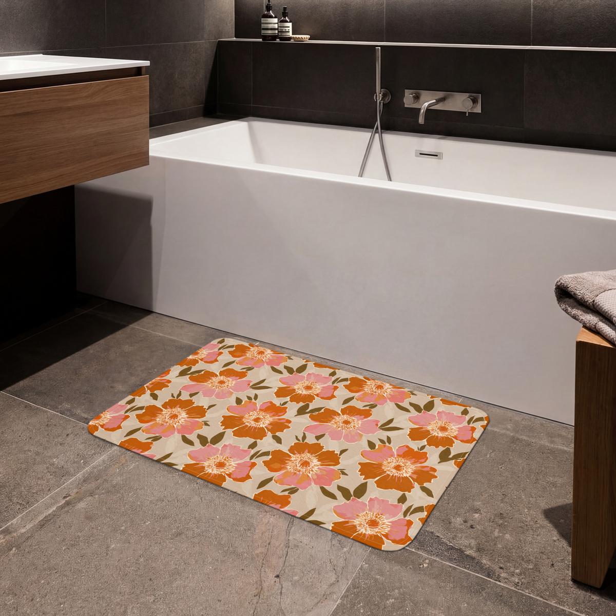 BADEMATTE Blumen - Motiv - Retro 80x50 cm - Multicolor, Textil (80/50cm) - OnlyWow