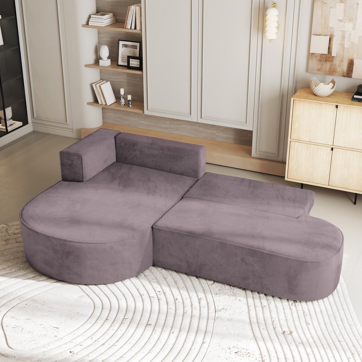 ECKSOFA CORTIO M L-S Lila Velours-Stoff mit Schlaffunktion - Lila/Grau, Holz/Kunststoff (265/174cm) - MASSENO