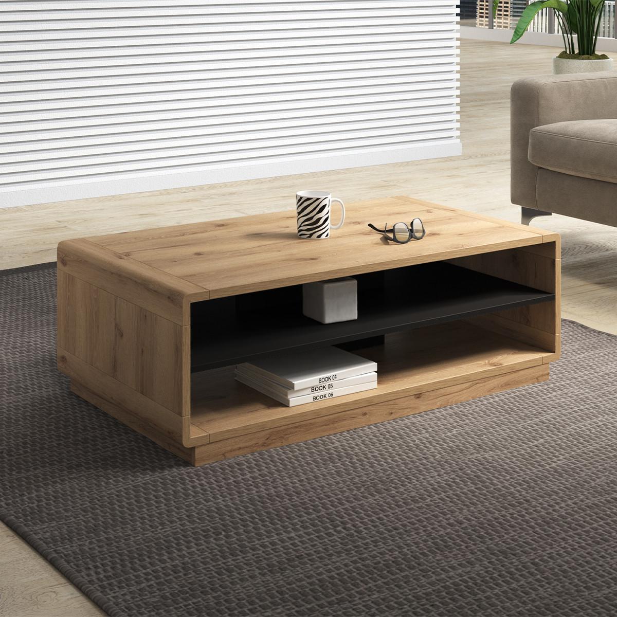 COUCHTISCH Raven Mattschwarz und Holz - Schwarz, Holzwerkstoff (60/120/40cm) - Petits-meubles