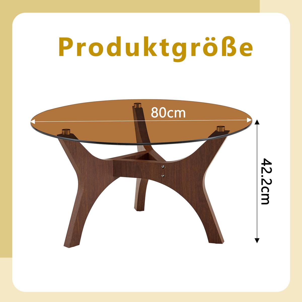 COUCHTISCH rund (Ø 80cm) aus Walnuss-Holz und bernsteinfarbenem Glas - Walnussfarben, Glas (80/80/42.2cm) - Urban Meuble
