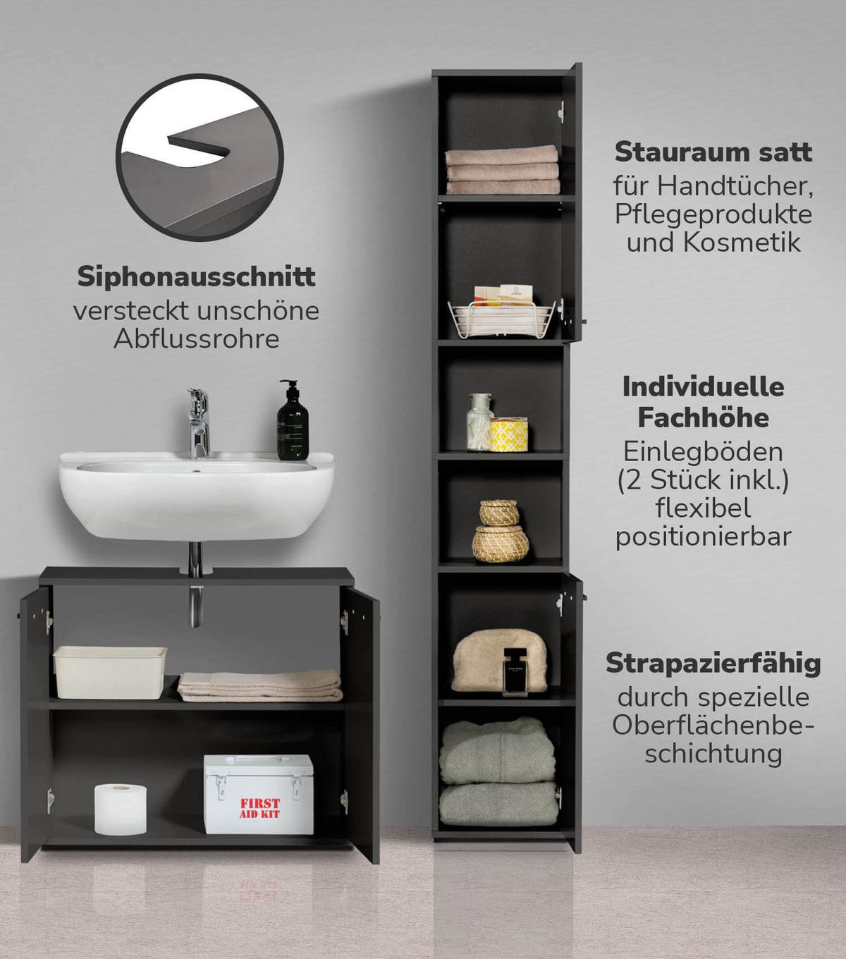 BADMÖBEL-SET 2-teilig Der Steuermann - Schwarz, Holzwerkstoff (103/180/34cm) - Mokebo