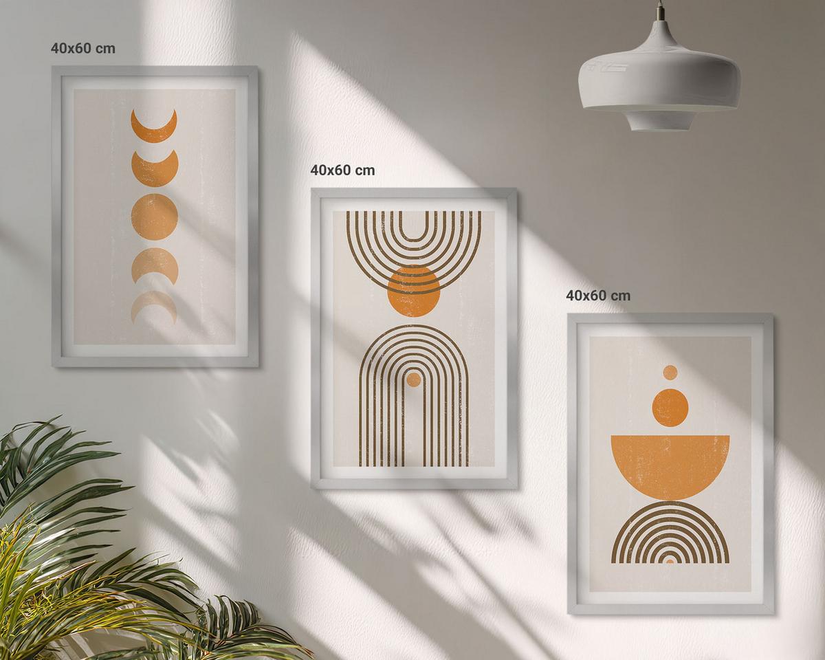 BILDER SET 3er Set - 40x60 cm Silberner Rahmen - Boho-minimalistische Dekorationen - Silberfarben, Kunststoff (40/60cm) - TULUP