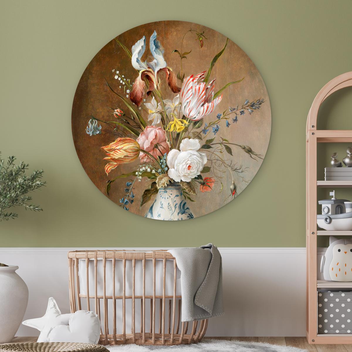 WANDBILD Stilleben mit Blumen - Balthasar van der Ast - Malerei Room Decor 140x140 cm - Sandfarben, Kunststoff (140/140cm) - MuchoWow