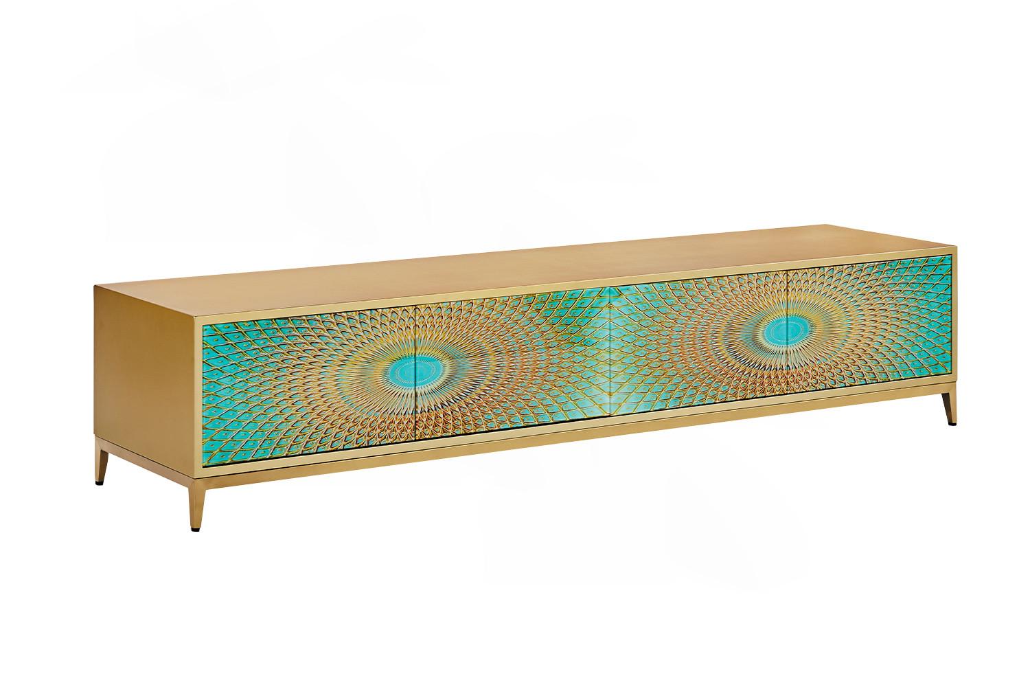 LOWBOARD LAGO Grün Holz - Goldfarben/Grün, Holz/Metall (200/42/40cm) - KAWOLA