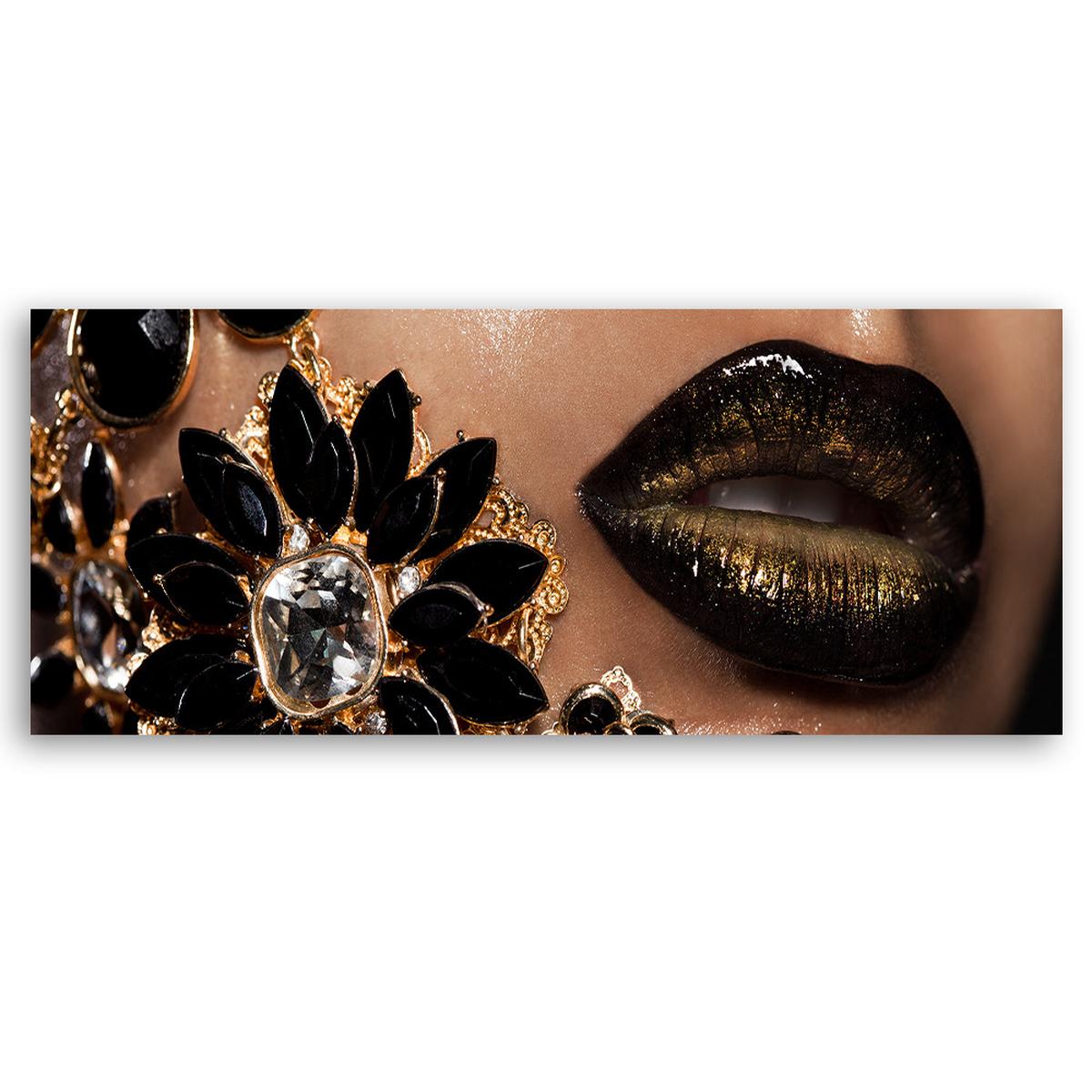 WANDBILD schwarze lippen - Schwarz, Textil (90/30cm) - Feeby