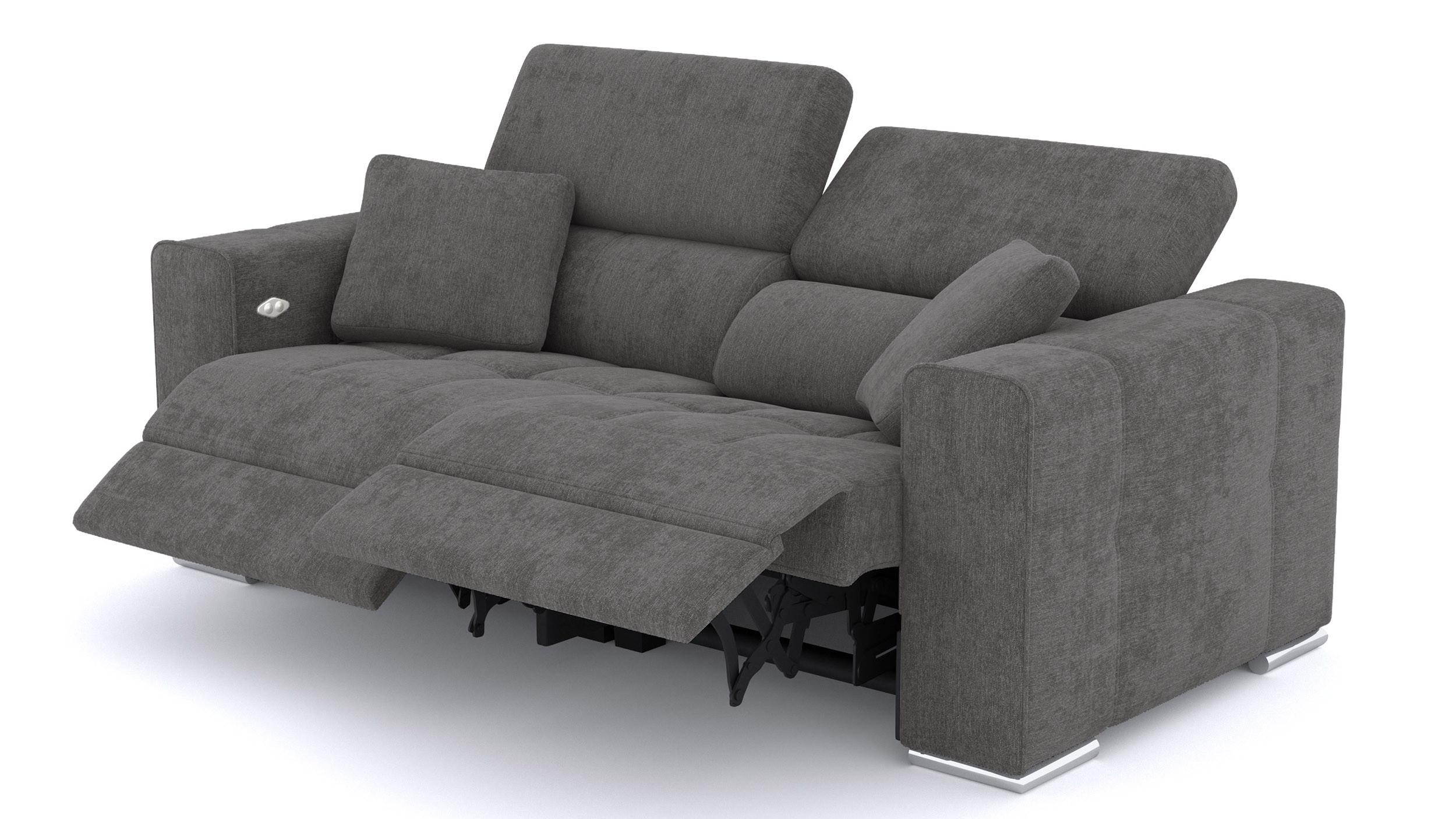 SOFA QUARTZ 3-Sitzer mit 2 Relaxfunktionen, dunkelgrau - Dunkelgrau/Silberfarben, Holzwerkstoff/Textil (204/80/102cm) - Wozimo