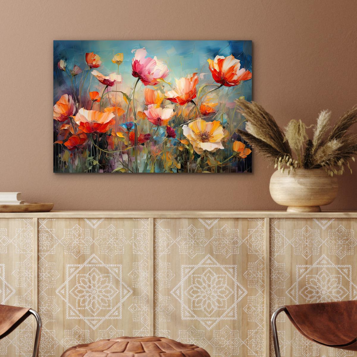METALLBILD Blumen - Aquarell - Kunst - Botanisch - Natur Wandbild 60x40 cm - Orange, Metall (60/40cm) - MuchoWow
