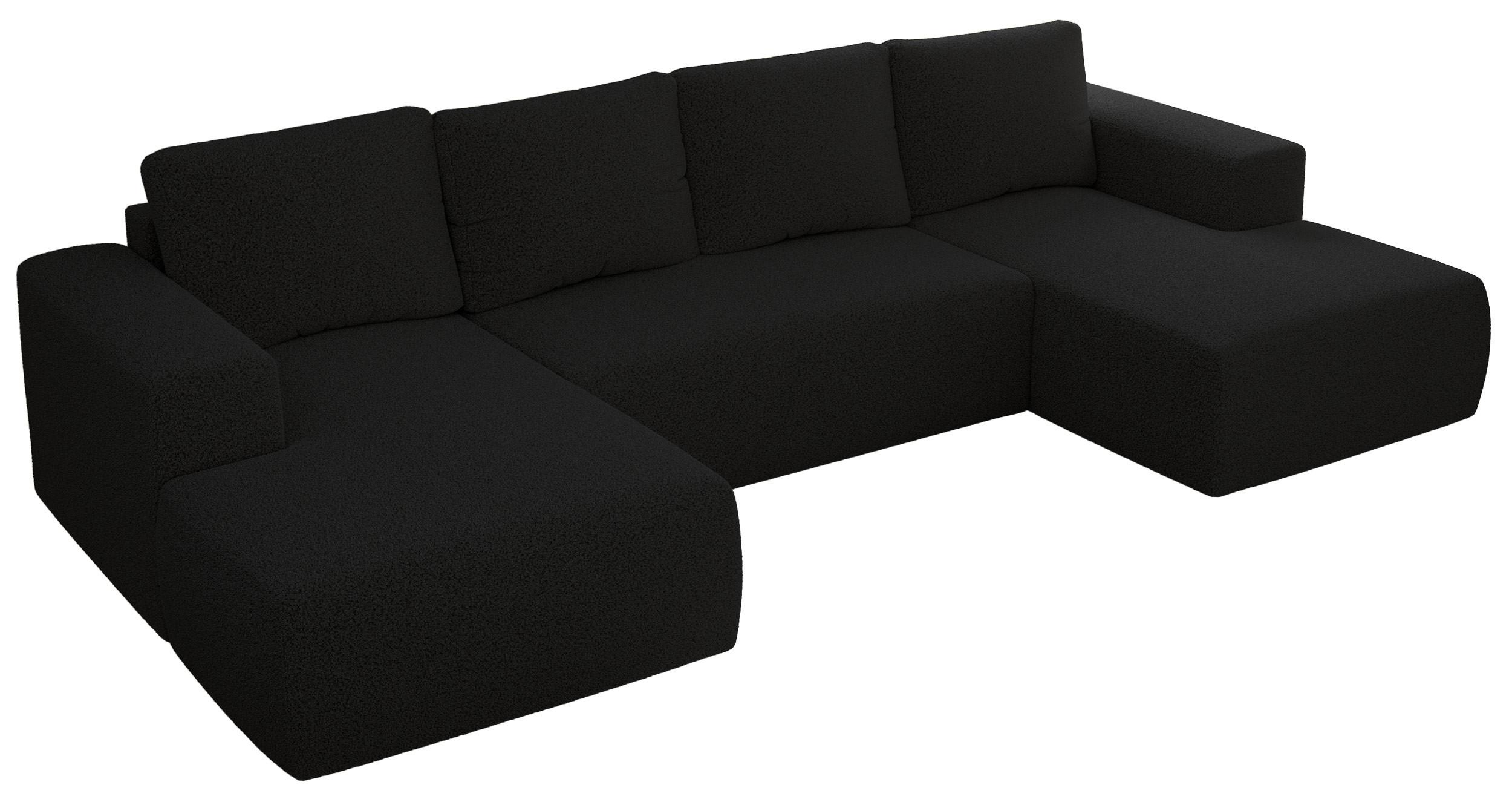 WOHNLANDSCHAFT TRENTINO U Schwarz Boucle - Schwarz, Kunststoff/Textil (334/91/163cm) - MKS