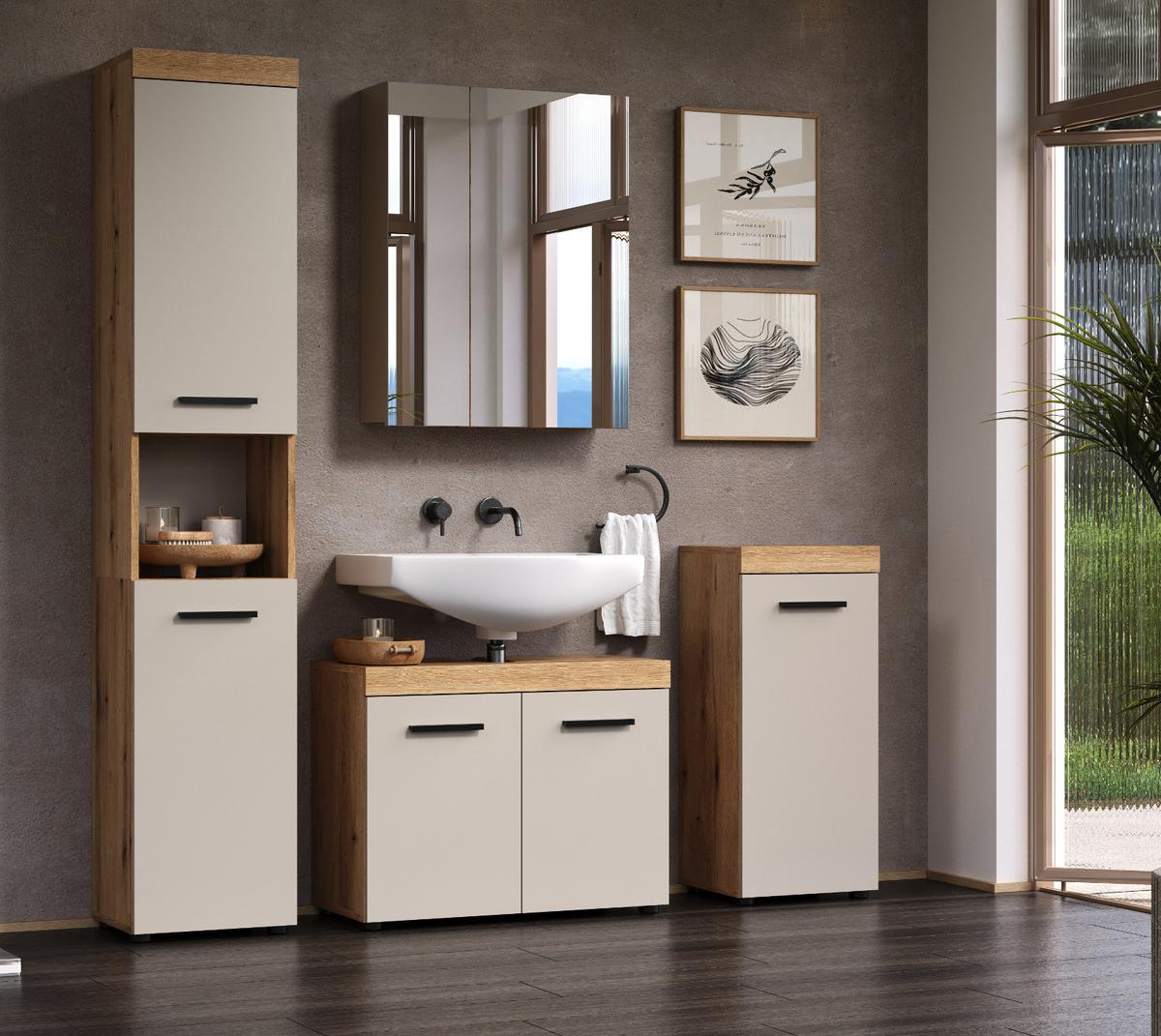 SPIEGELSCHRANK Kaschmir 60 x 77 cm, Badschrank 2-türig - Kaschmir/Silberfarben, Glas/Holzwerkstoff (60/77/17cm) - Top.Furn