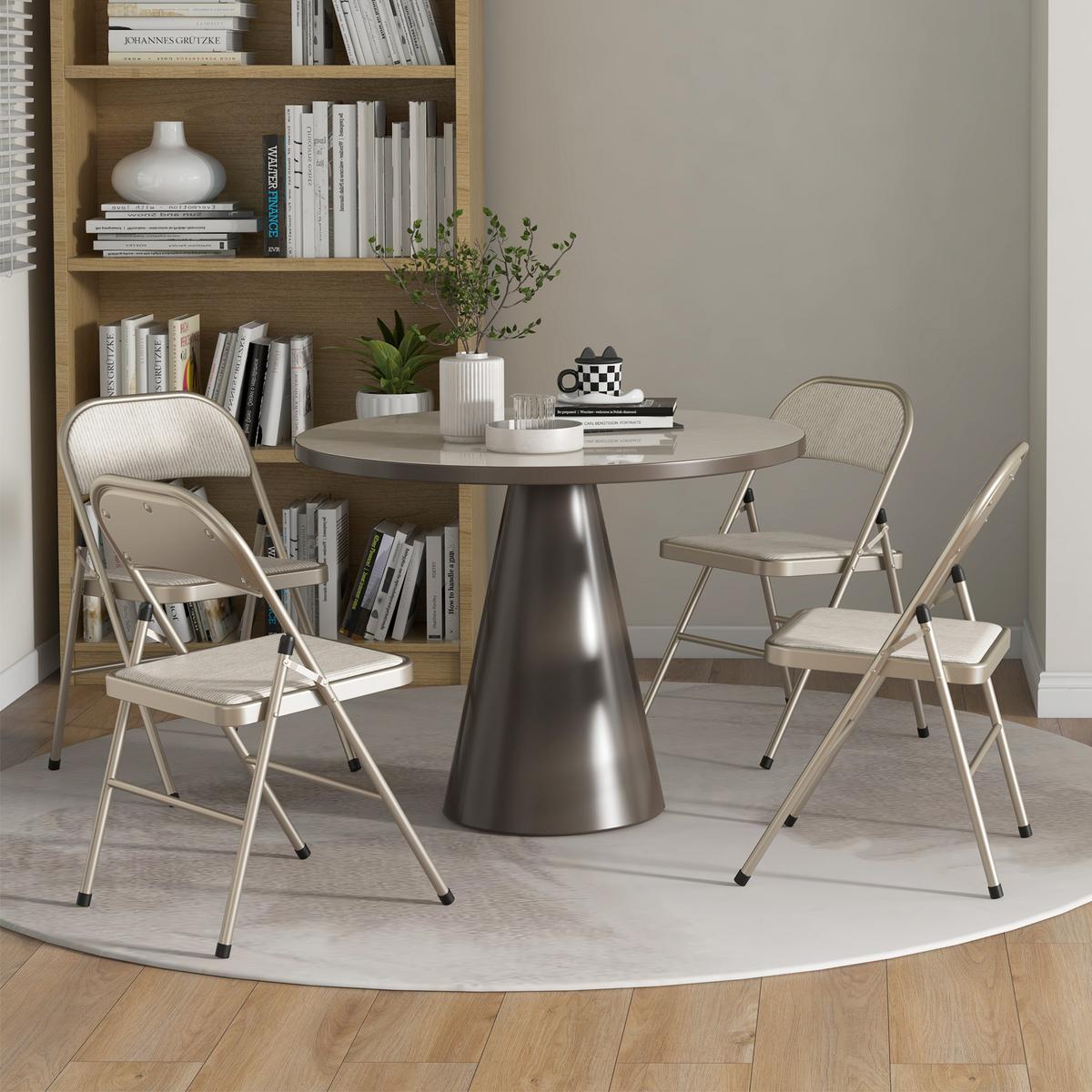 KLAPPSTUHL 4er Set Polyester Stahl Beige - Beige, Textil/Metall (46/78/45cm) - HOMCOM