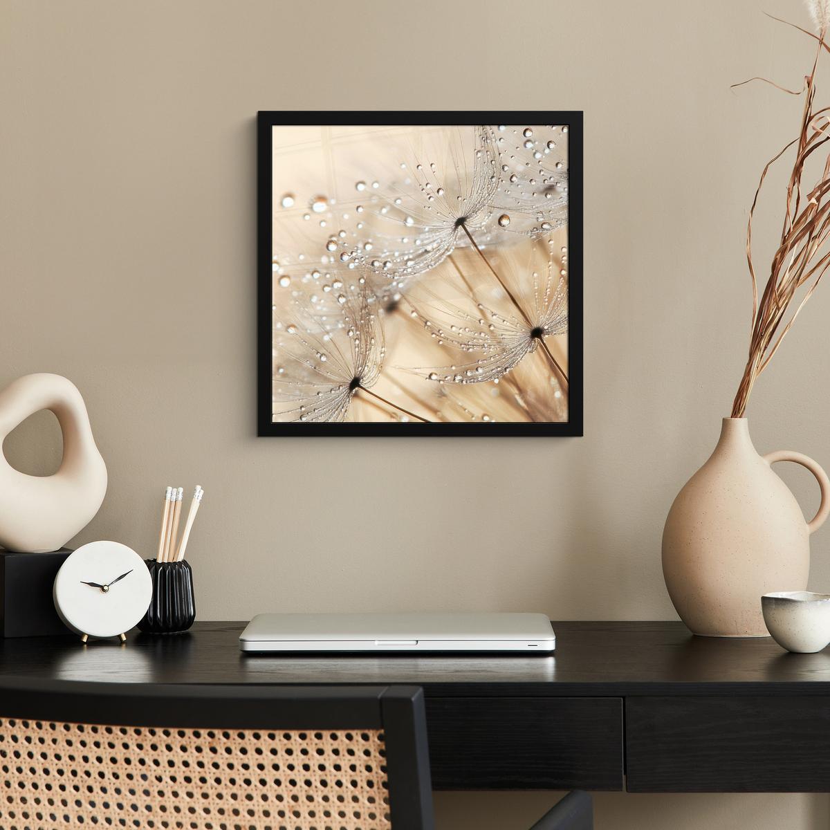 POSTER MIT RAHMENGERAHMTES BILD Löwenzahn - Abstrakt - Natur - Beige 40x40 cm - Braun, Papier (40/40cm) - MuchoWow