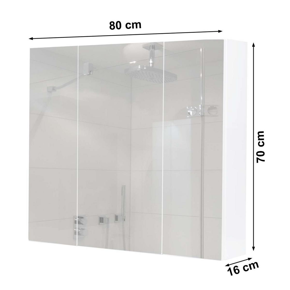 SPIEGELSCHRANK B19B Hochglanz Reinweiß - Weiß Hochglanz, Holz (80/70/16cm) - MCW