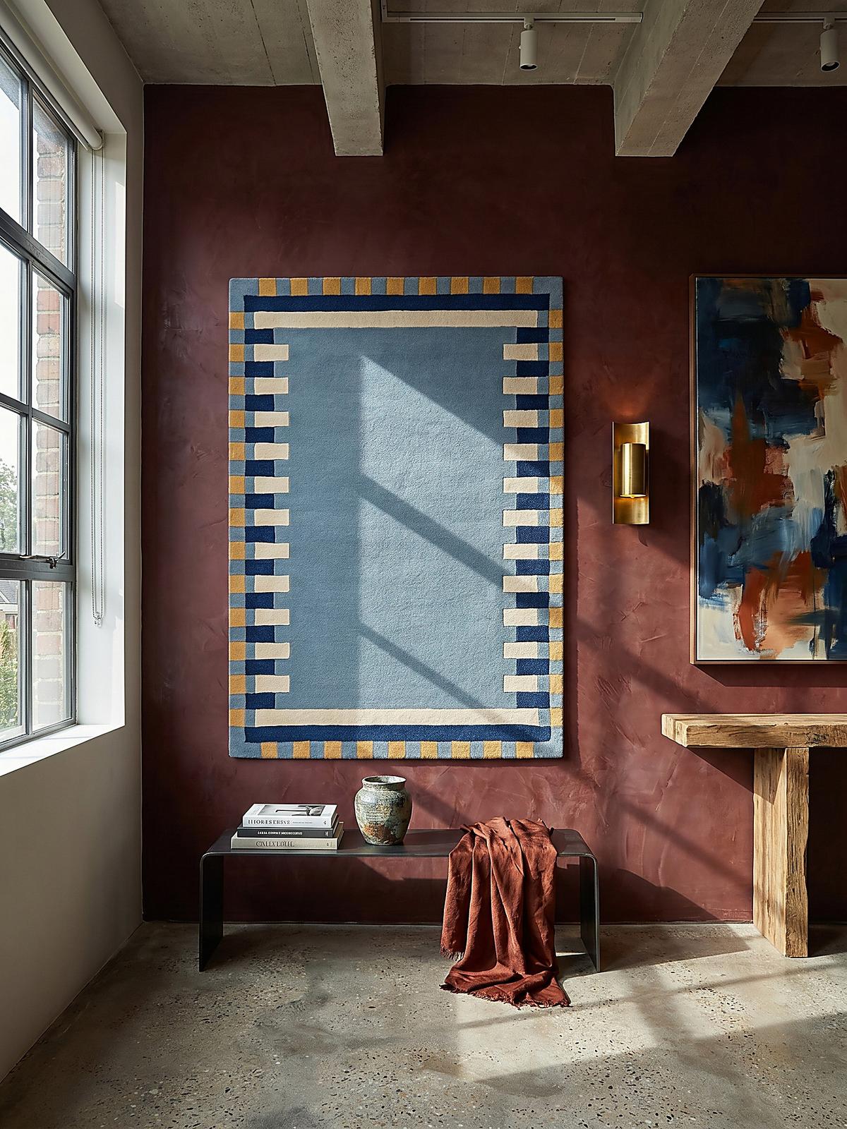 WOLLTEPPICH WENSUM, geometrisch, Blau-Gelb, 200 x 290 cm - Blau, Textil (290/200cm) - KADIMA DESIGN
