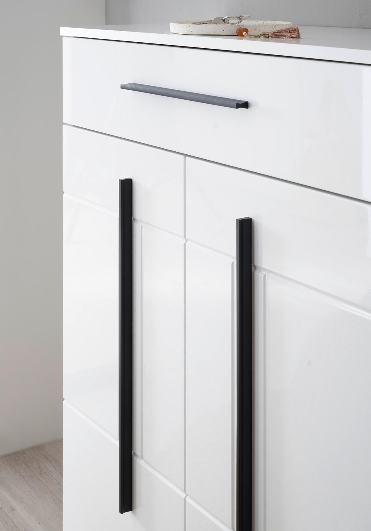 GARDEROBEN-SET weiß Hochglanz 5-teilig 230 cm, Flurgarderobe mit viel Stauraum - Dunkelgrau/Weiß Hochglanz, Glas/Holzwerkstoff (230/230/40cm) - Furn.Design