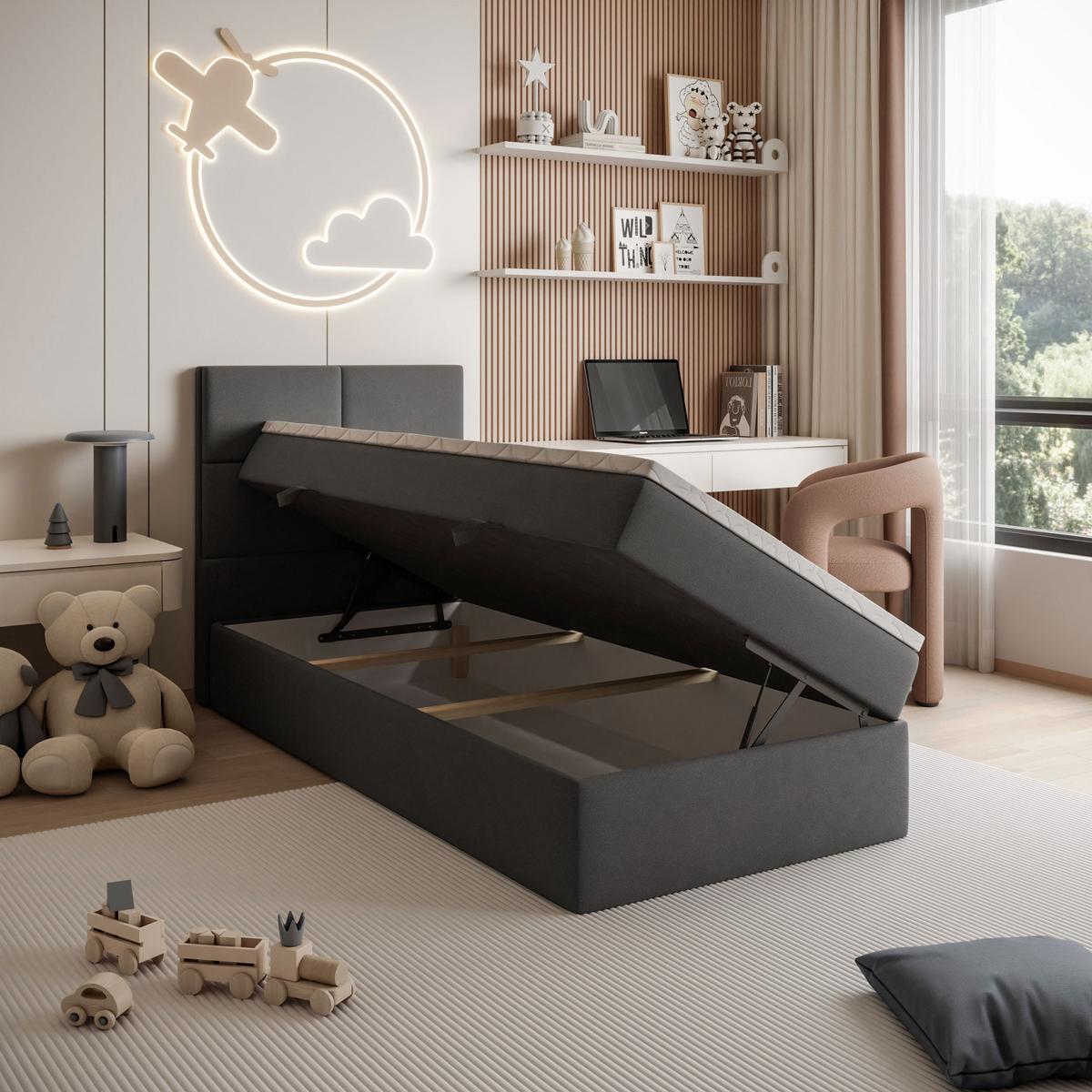 BOXSPRINGBETT Bett CROSS MINI mit Topper 80x200 cm Jasmine 96 - Graphitfarben, Textil - Lookway