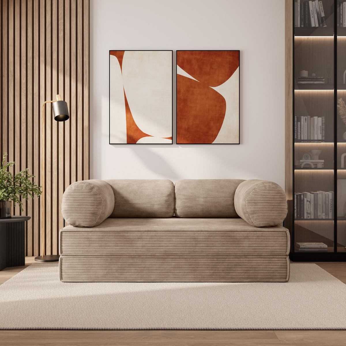 BETTSOFA ALVIO aus Schaumstoff Cordstoff Beige Schlaffunktion - Beige, Textil (170/68/80cm) - MASSENO