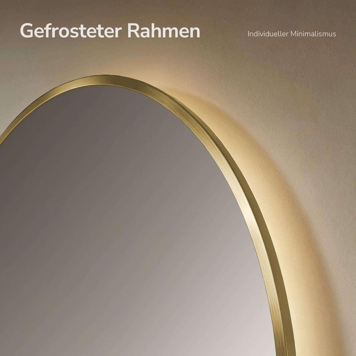 BADSPIEGEL mit LED-Beleuchtung Anti-Beschlag Zeitanzeige Goldfarben Ø 60 cm - Goldfarben, Glas (60/3/3cm) - EMKE