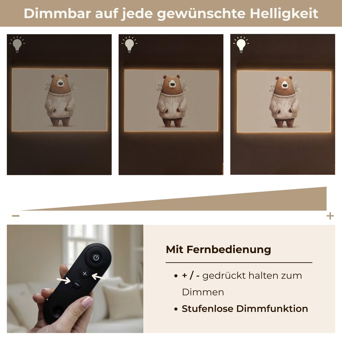 NACHTTISCHLAMPE MIT AKKU Bär - Weiße Blumen - Gemütlich 100x70 cm - Taupe, Holzwerkstoff (8/100/70cm) - OnlyWow