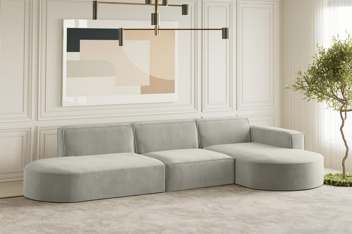 ECKSOFA Palma In Noel - Hellgrau, Holzwerkstoff/Textil (296/165cm) - Fun Möbel