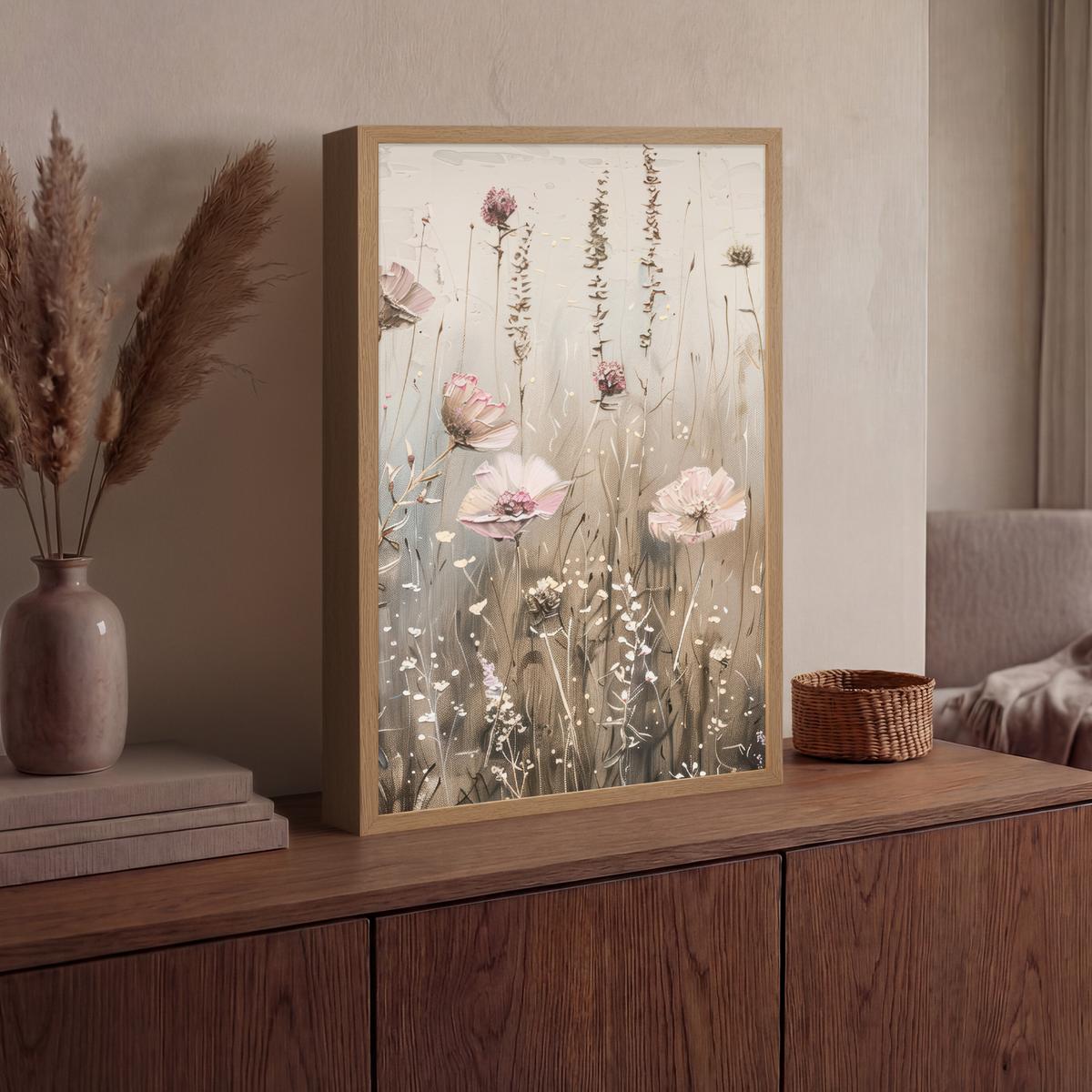 WANDLEUCHTE MIT AKKU Blumen - Rosa - Modern - Beige 40x60 cm - Altrosa, Holzwerkstoff (40/60/8cm) - OnlyWow