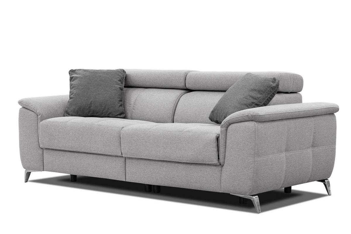 SOFA PLAUEN 3-Sitzer mit 2 Relaxfunktionen, hellgrau - Silberfarben/Hellgrau, Holzwerkstoff/Textil (214/83/105cm) - Wozimo