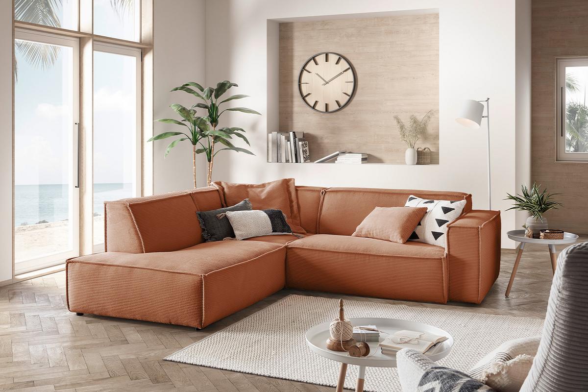 ECKSOFA SAMU Braun Cord - Schwarz/Braun, Textil (254/224cm) - KAWOLA