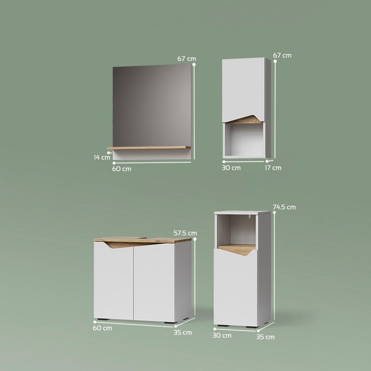 BADMÖBEL-KOMBINATION Timavo Weiß 4 Teile - Weiß, Holzwerkstoff (60/57/35cm) - Livinity®