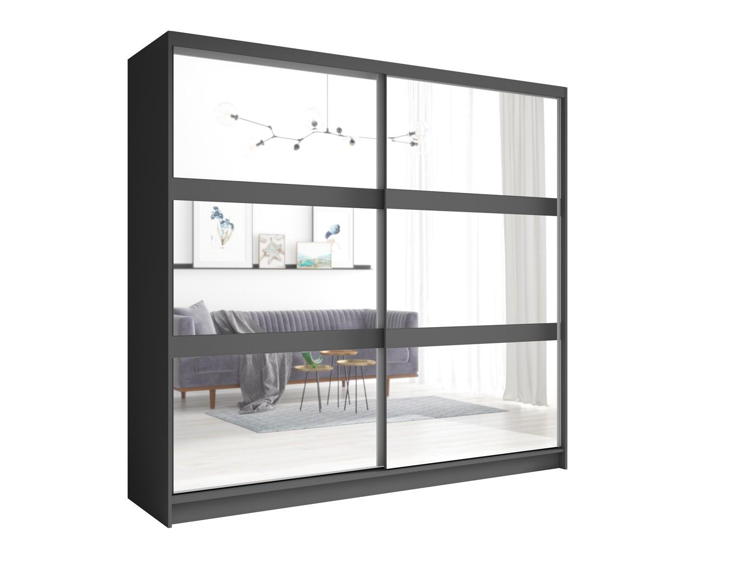 SCHWEBETÜRENSCHRANK SILVA 230/215/62cm 2-türig mit Spiegel Grau - Grau, Holzwerkstoff (230/215/62cm) - MASSENO