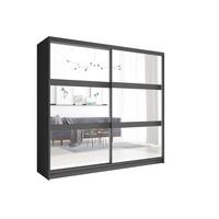 SCHWEBETÜRENSCHRANK SILVA 230/215/62cm 2-türig mit Spiegel Grau - Grau, Holzwerkstoff (230/215/62cm) - MASSENO